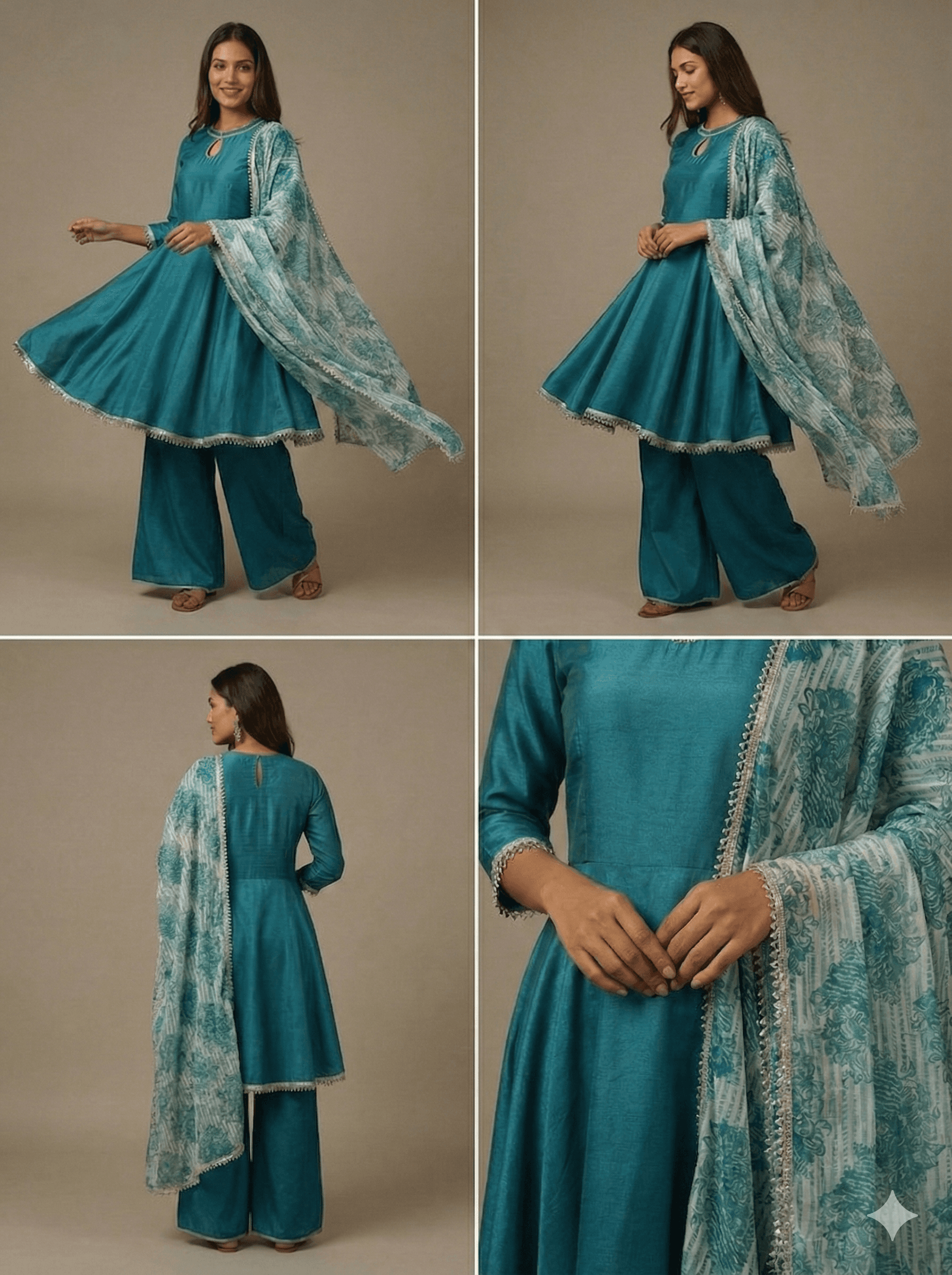 Elegant Teal Blue Chiffon Anarkali Suit Set