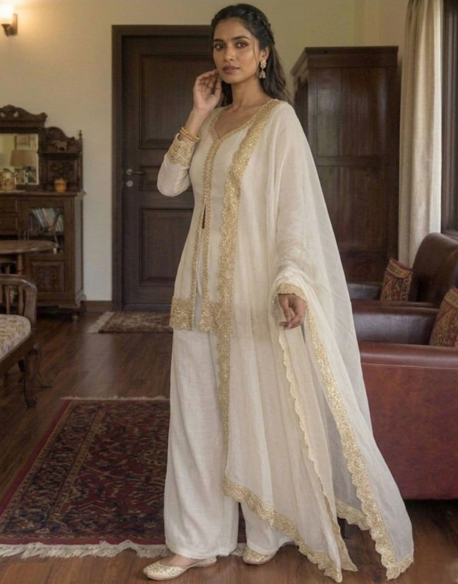 The Ivory Grace Chiffon Palazzo Suit