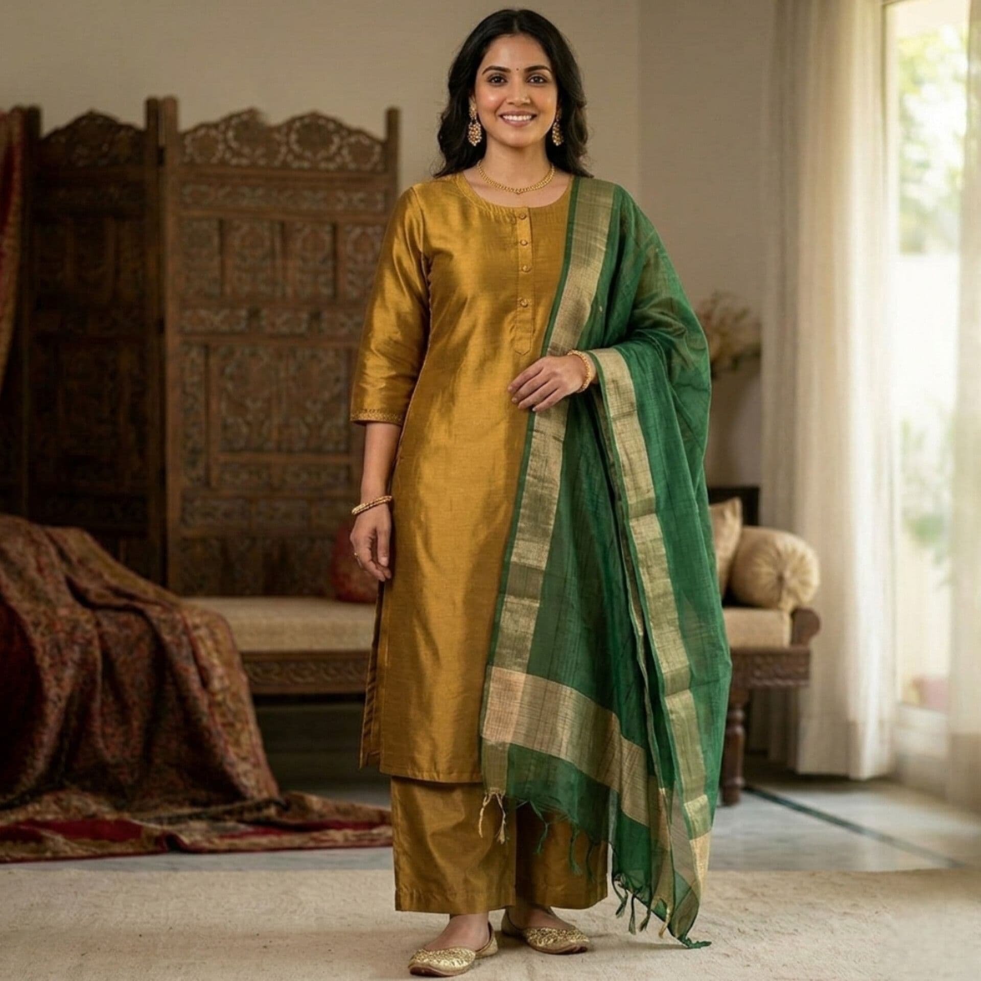 Exquisite Raw Silk Co-ord Set with Woven Dupatta